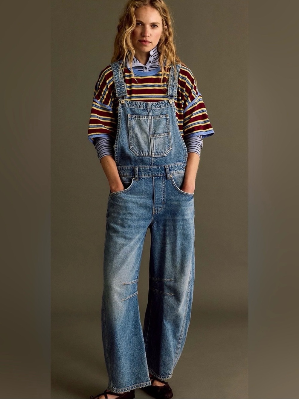 We The Free Good Luck Light Blue Wide-Leg Denim Overalls